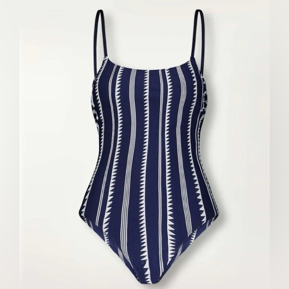 LemLem - Elene Classic One Piece - Navy / White Vertical Stripe - Small - Picture 5 of 14